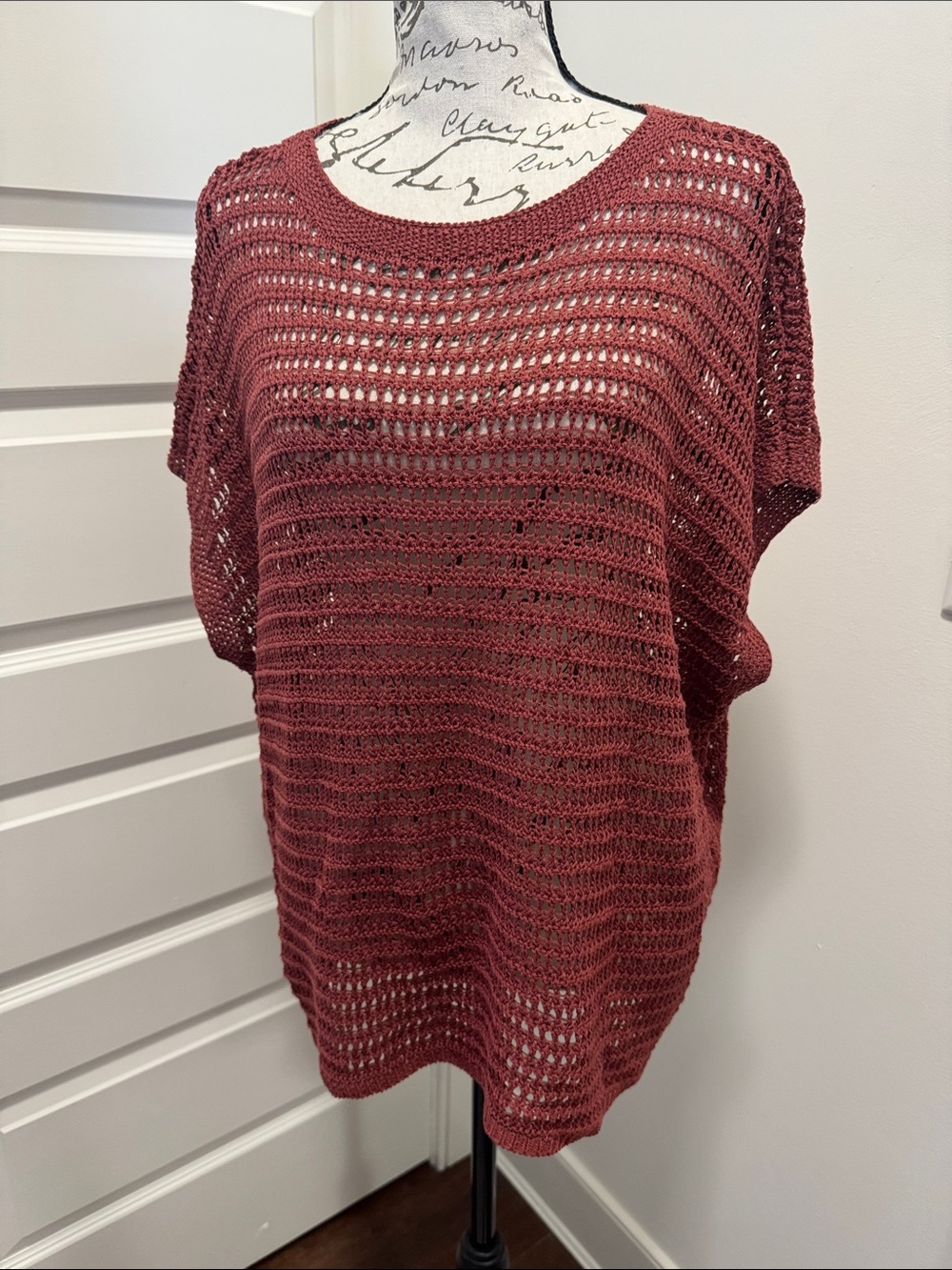 Crochet Open-Knit Pullover Sweater - Rust